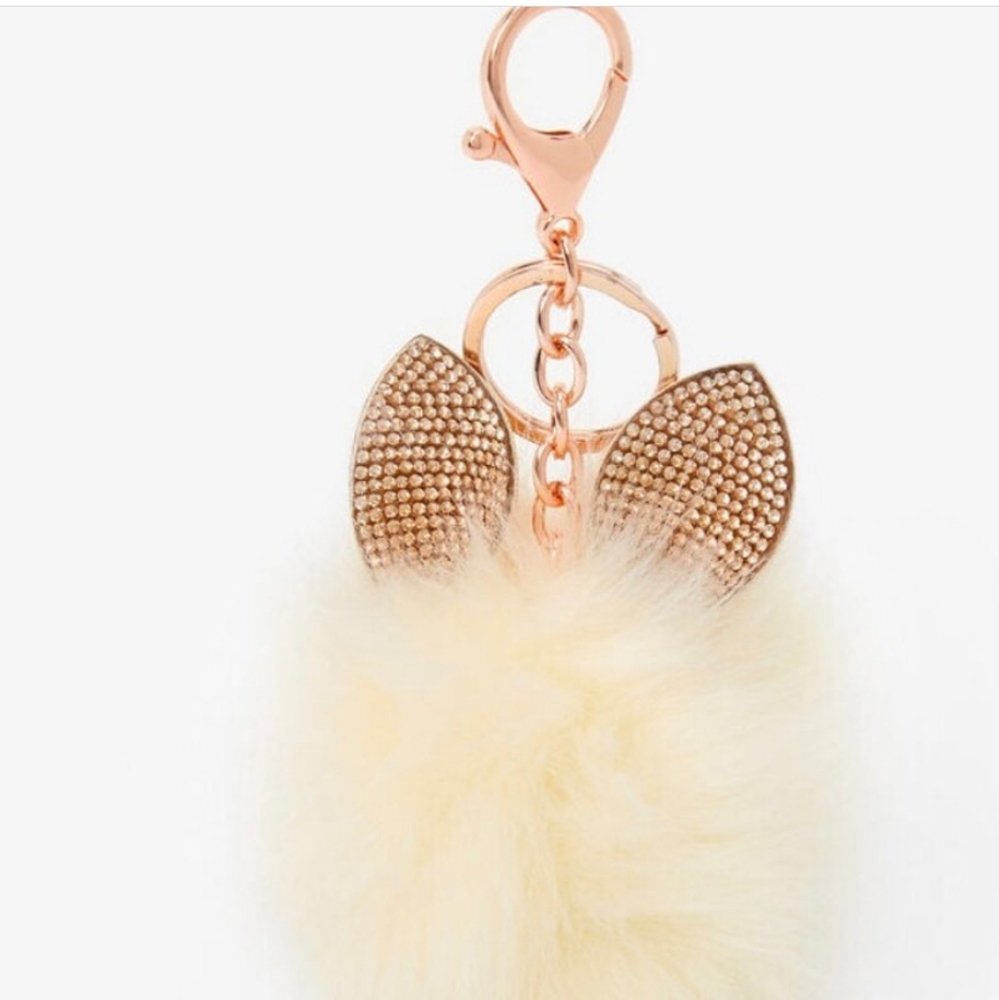The purr-fect keyring, cute ivory pom pom ball and sparkly embellished cat ears